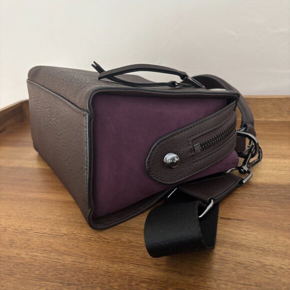 Botkier New York Brown Pebble Leather Purple Suede Top Handle Crossbody - Picture 8 of 11